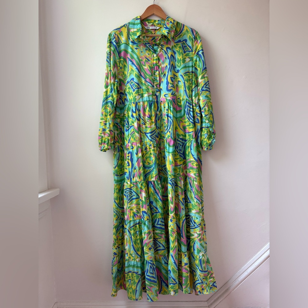 Zara Green Multicolor Printed Maxi Dress - Picture 3 of 8